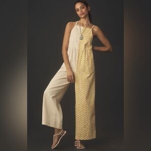 Rita Row Anthropologie Women's Medium Neo Sleeveless Square Neck Jumpsuit Yellow